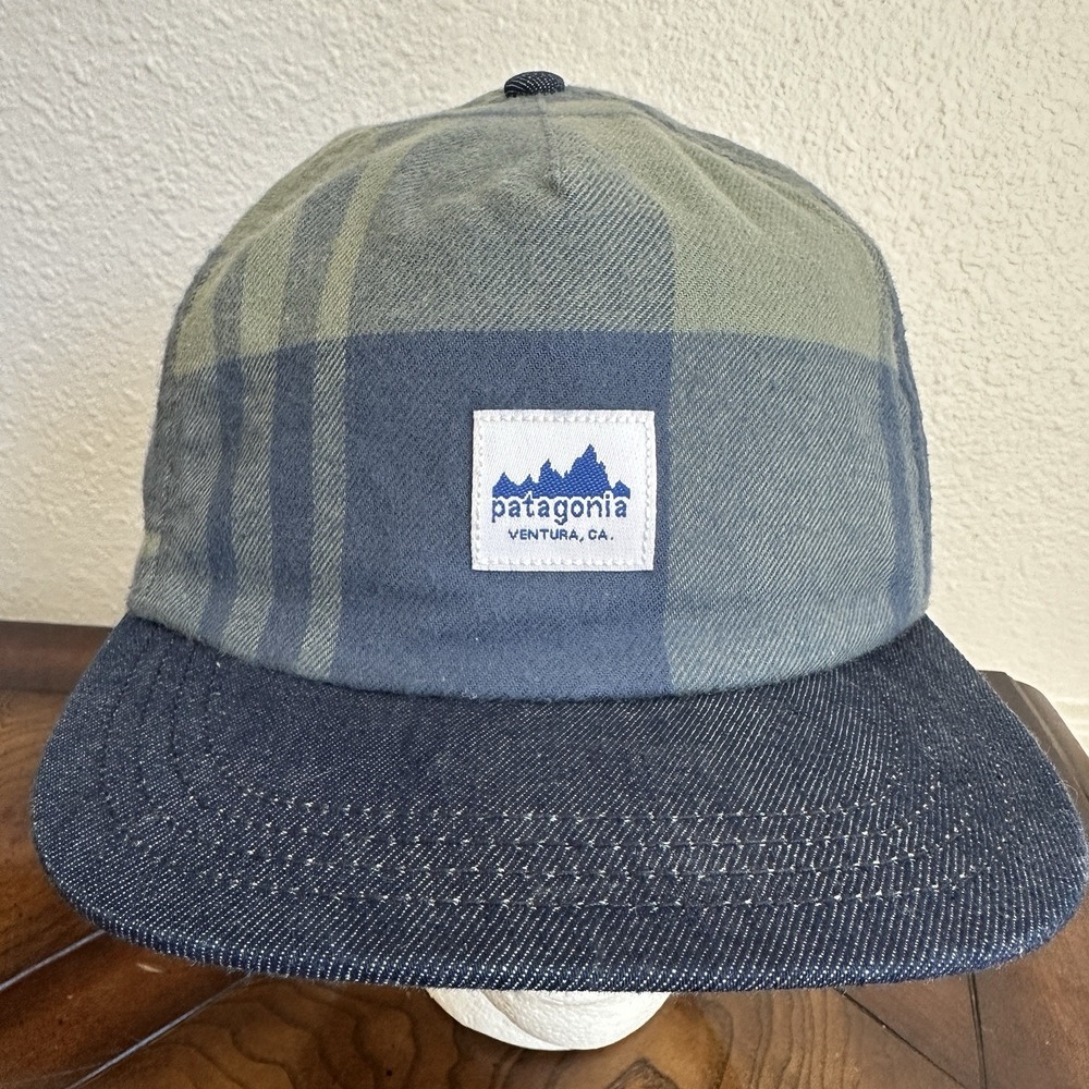 Patagonia Hat Snap Back Range Cap Plaid Blue Organic Cotton Adjustable Size